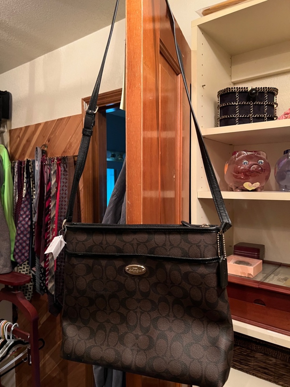 Coach Signature Brown and Black Crossbody Bag